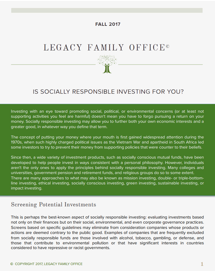 Socially Responsible Investing – Is It For You?